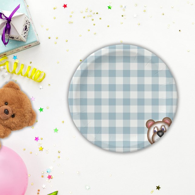 Teddy bear picnic gingham  paper plate (Creator Uploaded)
