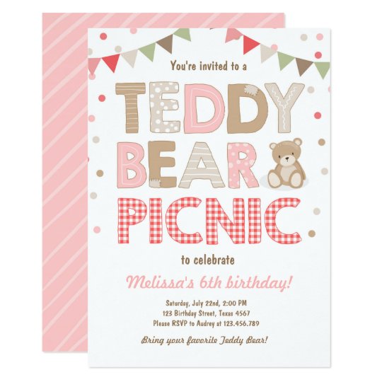 Teddy Bear Picnic Girl birthday Invitation Pink | Zazzle.com.au