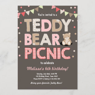 Teddy Bear Picnic Girl birthday Invitation Pink