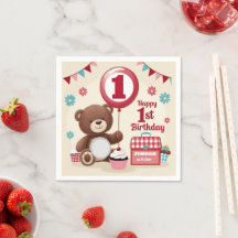 Teddy Bear Picnic Happy 1st Birthday Paper Plate