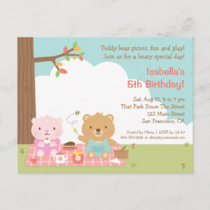 Teddy Bear Picnic Kids Birthday Party Invitations