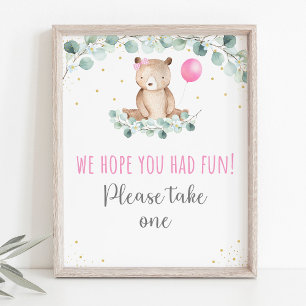 Teddy Bear Picnic Pink Floral Birthday Favour Sign