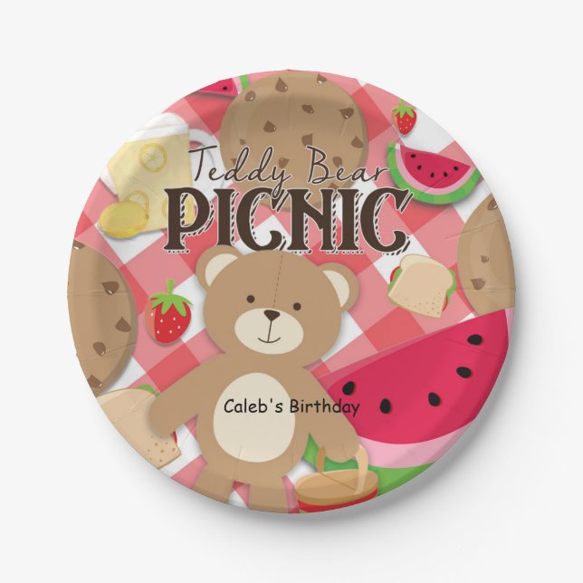 Teddy Bear Picnic Summer Birthday Party Custom Paper Plate (Front)