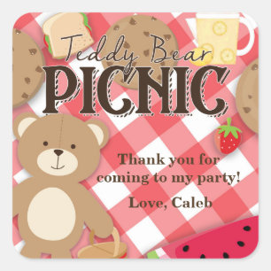 Teddy Bear Picnic Summer Birthday Party Favour Square Sticker