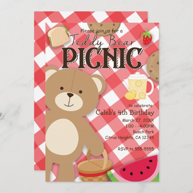 Teddy Bear Picnic Summer Birthday Party Invitation (Front/Back)