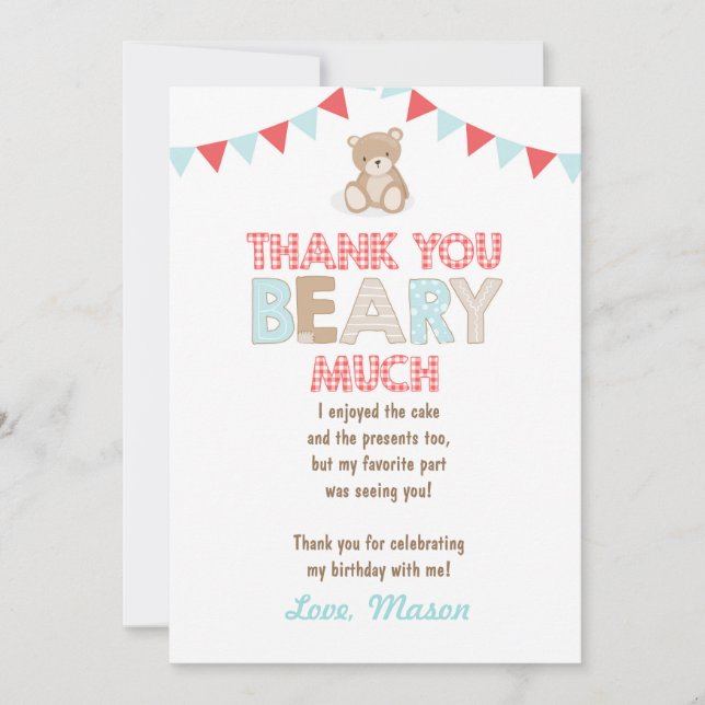 Teddy bear picnic Thank You Card Teddy bear Boy (Front)