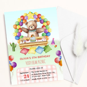 Teddy Bear Picnic Watercolor Kids Birthday Invitation