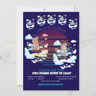 Teddy Bear Pilot Airplane Art Invitation