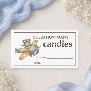 Teddy Bear Pilot Baby Boy Shower Guessing Game Enclosure Card