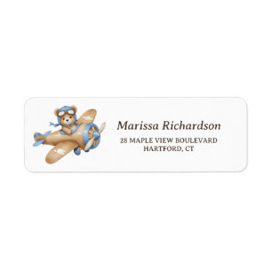 Teddy Bear Pilot Baby Boy Shower Return Address Label