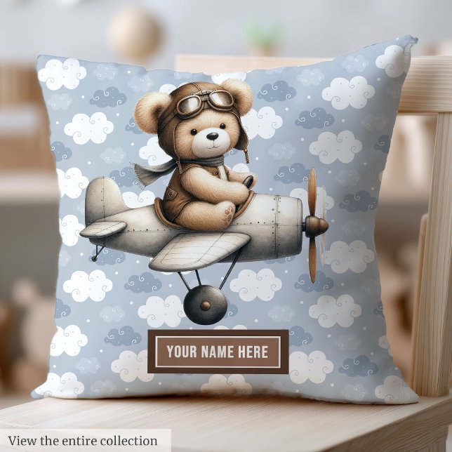 Teddy Bear Pilot Baby Pillow Personalised Newborn (Teddy Bear Pilot Baby Pillow Personalized for Newborn)