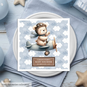 Teddy Bear Pilot Baby Shower Napkins Personalised