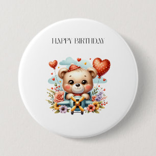 Teddy Bear Pilot Birthday 7.5 Cm Round Badge