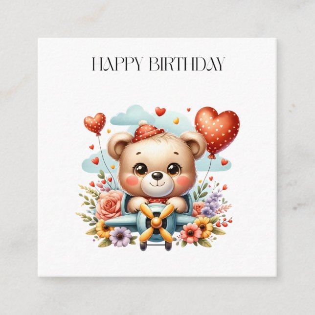Teddy Bear Pilot Birthday Enclosure Card (Front)