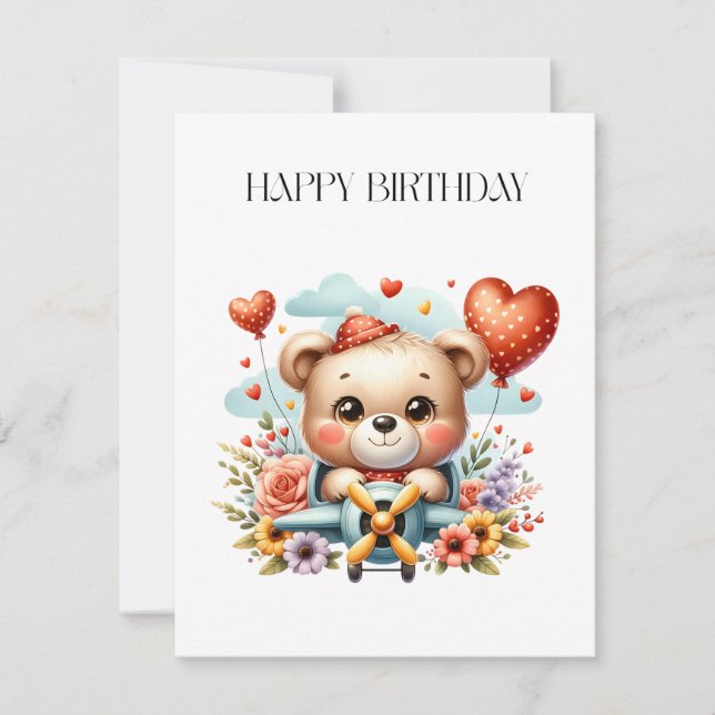 Teddy Bear Pilot Birthday Invitation (Front)