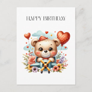 Teddy Bear Pilot Birthday Invitation Postcard