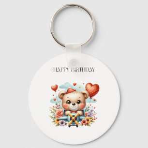 Teddy Bear Pilot Birthday Key Ring