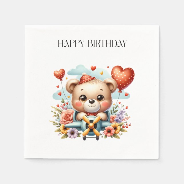 Teddy Bear Pilot Birthday Napkin (Front)