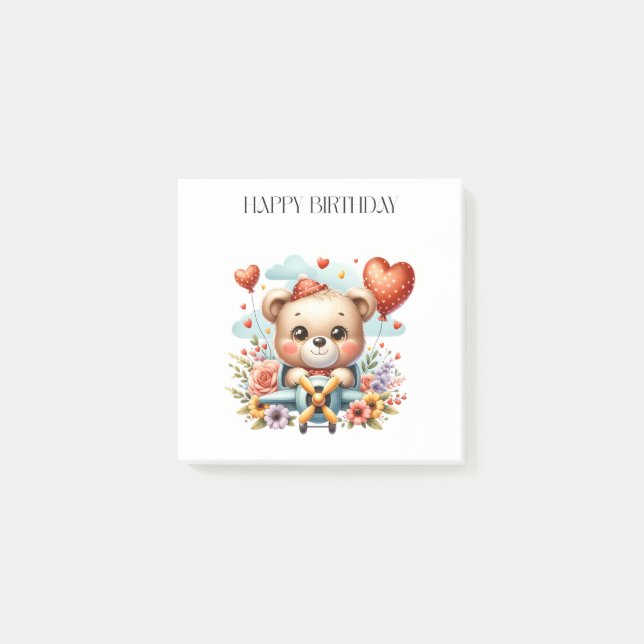 Teddy Bear Pilot Birthday Post-it Notes (Front)