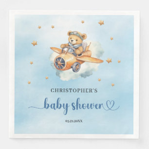 Teddy bear pilot boy baby shower napkin