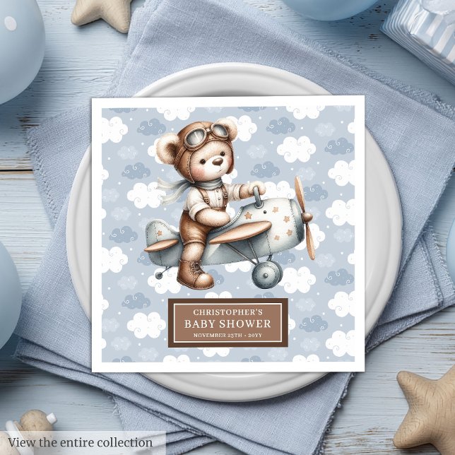 Teddy Bear Pilot Napkins Personalised Baby Shower  (Teddy Bear Pilot Napkins Personalized Baby Shower Event)