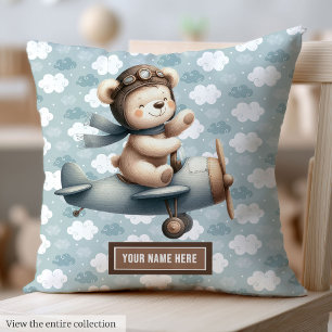 Teddy Bear Pilot Personalised Baby Boy Pillow