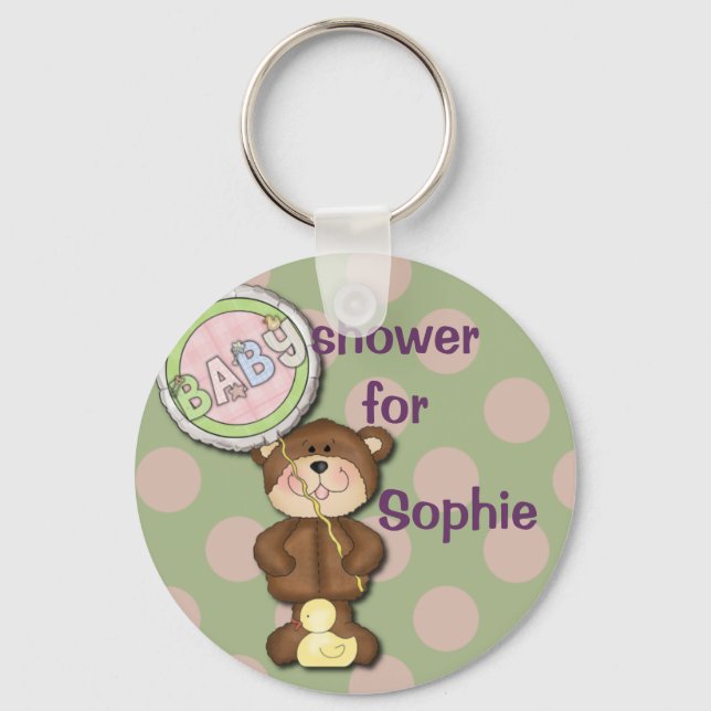 Teddy Bear Pink and Green Key Ring (Front)