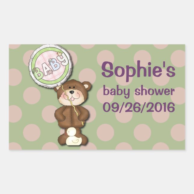 Teddy Bear Pink and Green Rectangular Sticker (Front)
