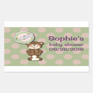 Teddy Bear Pink and Green Rectangular Sticker