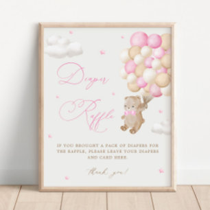 Teddy Bear Pink Baby Shower Diaper Raffle Poster