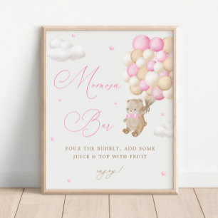 Teddy Bear Pink Baby Shower Mimosa Bar Poster