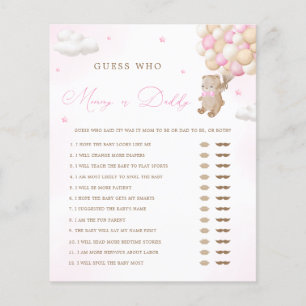 Teddy Bear Pink Baby Shower Mummy or Daddy Game