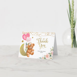 Teddy Bear Pink Balloon Baby Shower Thank You card