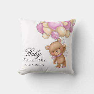 Teddy Bear Pink Balloon Baby Shower Throw Pillow