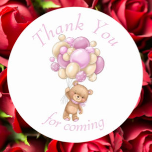 Teddy Bear Pink BALLOON thank you Classic Round Sticker