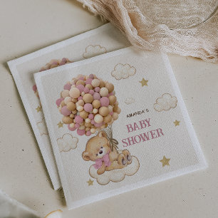 Teddy Bear Pink Balloons Baby Girl Shower Decor   Napkin
