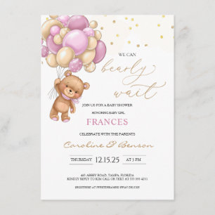 Teddy Bear Pink Balloons Baby Shower Invitation
