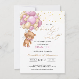 Teddy Bear Pink Balloons Baby Shower Invitation