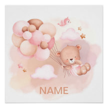 TEDDY BEAR PINK BALLOONS & CLOUDS BABY