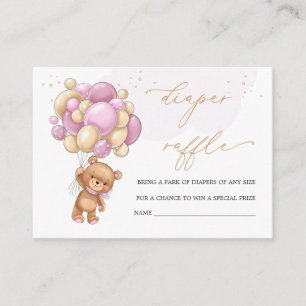 Teddy Bear Pink Balloons Diaper Raffle Enclosure Card