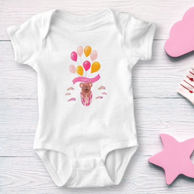 Teddy Bear Pink Balloons Girl Name  Baby Bodysuit (Creator Uploaded)