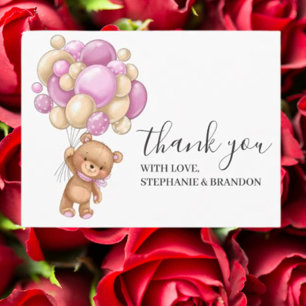 Teddy Bear PINK Balloons Thank You Card