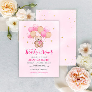Teddy Bear Pink Bearly Wait Baby Shower Invitation