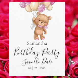 Teddy Bear Pink Birthday Party Save the Date Postcard