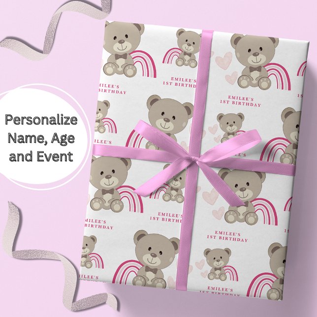 TEDDY BEAR Pink Birthday Wrapping Paper Roll (Creator Uploaded)