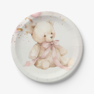 Teddy Bear Pink Champagne Gold Party Plates