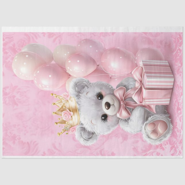 Teddy Bear Pink Colors Tissue Paper (Front)