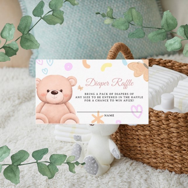Teddy Bear Pink Cute Girl shower Diaper Raffle  Enclosure Card (Teddy Bear Pink Cute Girl shower Diaper Raffle Enclosure Card, above personalisation is available.)
