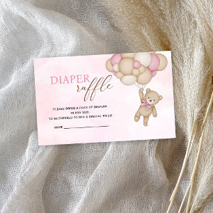 Teddy Bear Pink Diaper Raffle Enclosure Card