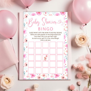 Teddy Bear Pink Floral Girl Baby Shower Bingo Game